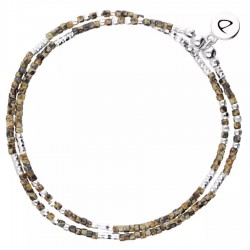 Bracelet multi tours élastiqué FLUFFY argent & Perles marron noir - DORIANE Bijoux