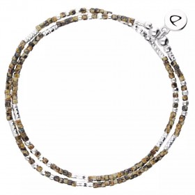 Bracelet multi tours élastiqué FLUFFY argent & Perles marron noir - DORIANE Bijoux