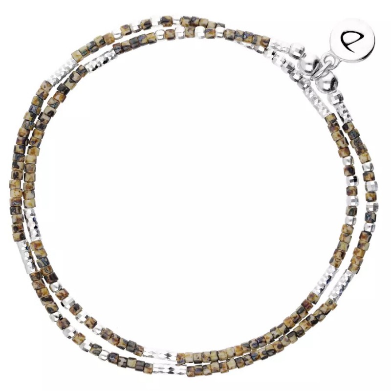 Bracelet multi tours élastiqué FLUFFY argent & Perles marron noir - DORIANE Bijoux