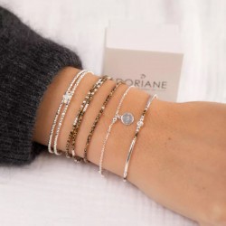 Bracelet double tours élastiqué FLUFFY argent - Miyuki Léopard foncé TAILLE S