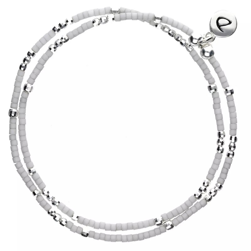 Bracelet multi tours élastiqué ALBA argent & Perles gris clair - DORIANE Bijoux