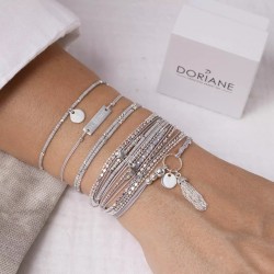 Bracelet double tours élastiqué ALBA argent & Perles Miyuki gris clair TAILLE S