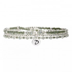 Bracelet 3 tours élastiqué SANTA-GIULIA argent - Perles vert kaki - DORIANE Bijoux