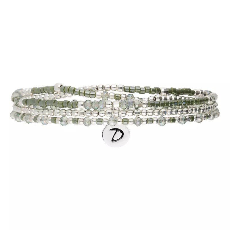 Bracelet 3 tours élastiqué SANTA-GIULIA argent - Perles vert kaki - DORIANE Bijoux