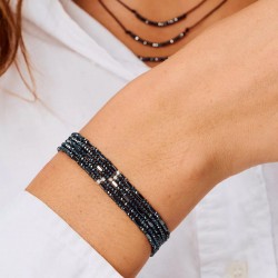 Bracelet élastique 5 tours en argent LE BRUT - Perles de verre Gris TAILLE M