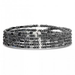 Bracelet élastique 5 tours en argent LE BRUT - Perles de verre Gris - DORIANE Bijoux