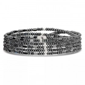 Bracelet élastique 5 tours en argent LE BRUT - Perles de verre Gris - DORIANE Bijoux