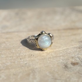 Bague large argent doré - Cristal de Roche & perles - CANYON