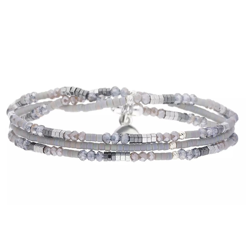 Bracelet 3 tours élastiqué OLINDA argent - Perles grises TAILLE S