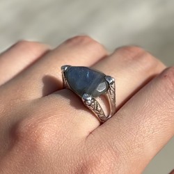 Bague en argent - Anneau ethnique Labradorite & Petites Perles blanches TAILLE 58