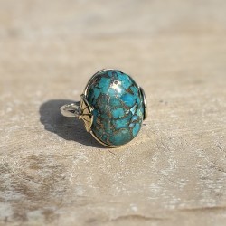 Bague argent - Anneau ethnique Turquoise & Perles blanches - CANYON