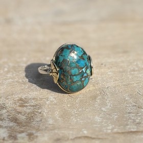 Bague argent - Anneau ethnique Turquoise & Perles blanches - CANYON