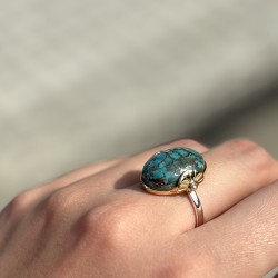 Bague argent - Anneau ethnique Turquoise & Perles blanches - CANYON