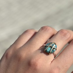 Bague argent doré - Anneau ethnique Turquoise - CANYON