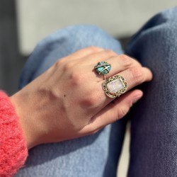 Bague argent doré - Turquoise, lignes entrecroisées & Zircons blancs TAILLE 58