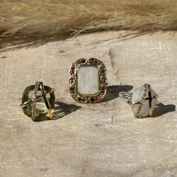 Bague argent doré - Pierre de Lune rectangulaire & Zircons multicolores TAILLE 58
