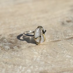 argent doré - Anneau ethnique Pierre de Lune & Zircons blancs TAILLE 58