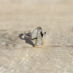 argent doré - Anneau ethnique Pierre de Lune & Zircons blancs - CANYON