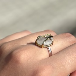 argent doré - Anneau ethnique Pierre de Lune & Zircons blancs TAILLE 58