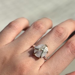 argent doré - Anneau ethnique Pierre de Lune & Zircons blancs TAILLE 58