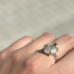 argent doré - Anneau ethnique Pierre de Lune & Zircons blancs TAILLE 58