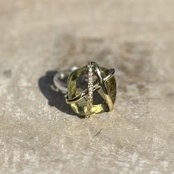 Bague argent doré - Anneau ethnique Zircon vert & Zircons blancs - CANYON