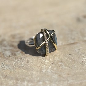 Bague argent doré - Labradorite, lignes entrecroisées & Zircons blancs CANYON BIJOUX