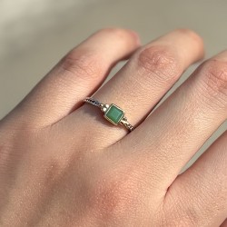 Bague fine argent doré - Anneau ethnique & Onyx vert carré TAILLE 54