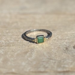 Bague fine argent doré - Anneau ethnique & Zircon vert - CANYON