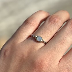 Bague fine argent doré - Anneau ethnique & Nacre blanche carrée TAILLE 52