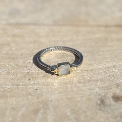 Bague fine argent doré - Anneau ethnique & Pierre de Lune - CANYON