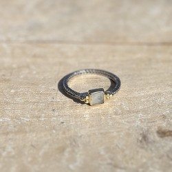 Bague fine argent doré - Anneau ethnique & Nacre blanche carrée TAILLE 52