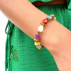 Bracelet ULYO Jonc acier dorée - Pierres semi-précieuses & Hématites