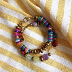 Bracelet TOINON CHROMATIC doré - Coquillages Arc en Ciel & Hématites