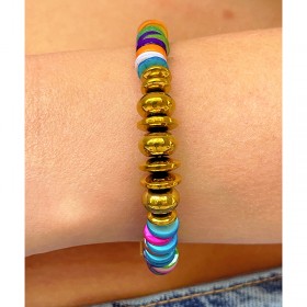 Bracelet TOINON CHROMATIC doré - Coquillages Arc en Ciel & Hématites - MAISON 91