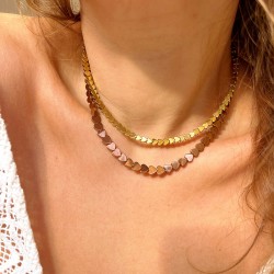 Collier LOVE GOLD chaîne dorée - Coeurs en Hématites