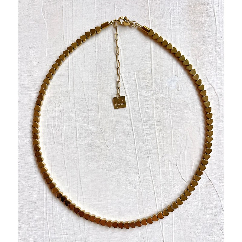Collier LOVE GOLD chaîne dorée - Cœurs en Hématites - Maison 91