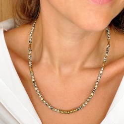 Collier TANGUY chaîne dorée - Jaspes dalmatien & Hématites dorées