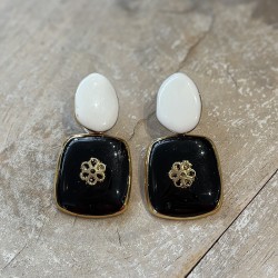 Boucles d'oreilles dormeuses Losanges en noir et blanc - De Boucle Z
