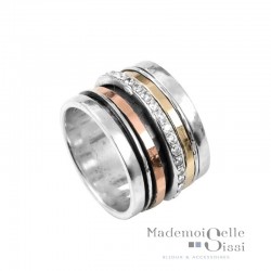 Bague THEMA - Bague large Argent & 2 Ors & Zirconium - LA MAGNIFIQUE