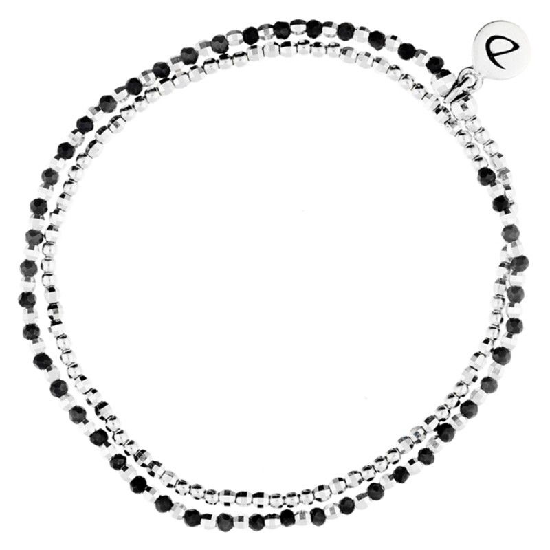 Bracelet multi tours élastiqué Heaven argent - Perles de verre & Hématites noires