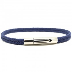 Bracelet fin mixte métal et coton ciré tressé Bleu Marine