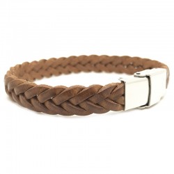 Bracelet Jonc large homme - Cuir Tressé Camel