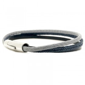 Bracelet jonc multirangs Mixte - Métal & cuir noir bleu gris - Loop and Co