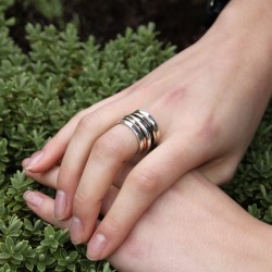 Bague Large - Tube Argent Or Rose & Or Jaune LA CLASSIQUE 