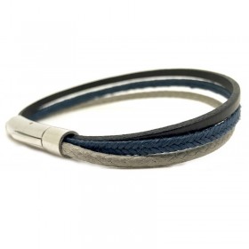 Bracelet jonc multi-rangs - Métal & liens marron bleu et gris LOOP AND CO
