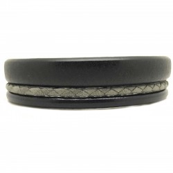 Bracelet jonc  manchette homme - Trois liens de cuir noir gris & boucle métal - Loop and Co