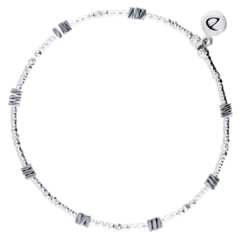 Bracelet fin élastiqué en Argent DORIANE Bijoux- Tubes diamantés & Hématites chips grises