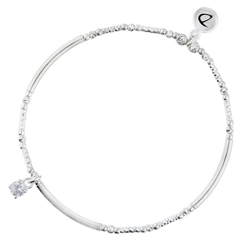 Bracelet élastique OXYDE Perles & tubes diamantés en argent DORIANE BIJOUX