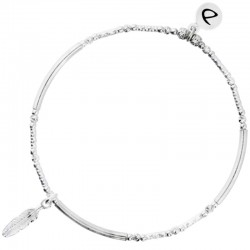 Bracelet fin élastique Argent - Perles tubes & Petite plume ethnique - DORIANE Bijoux